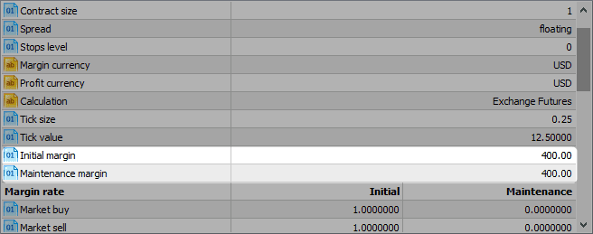 Example of emini S&P500 futures contract margin requirements