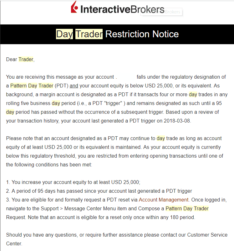 Pattern Day Trader Restriction Notice